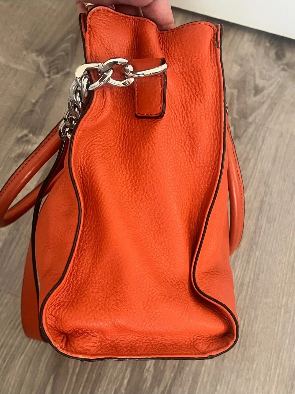 Michael Kors Hamilton East West Large Orange Pebbled Leather Satchel
